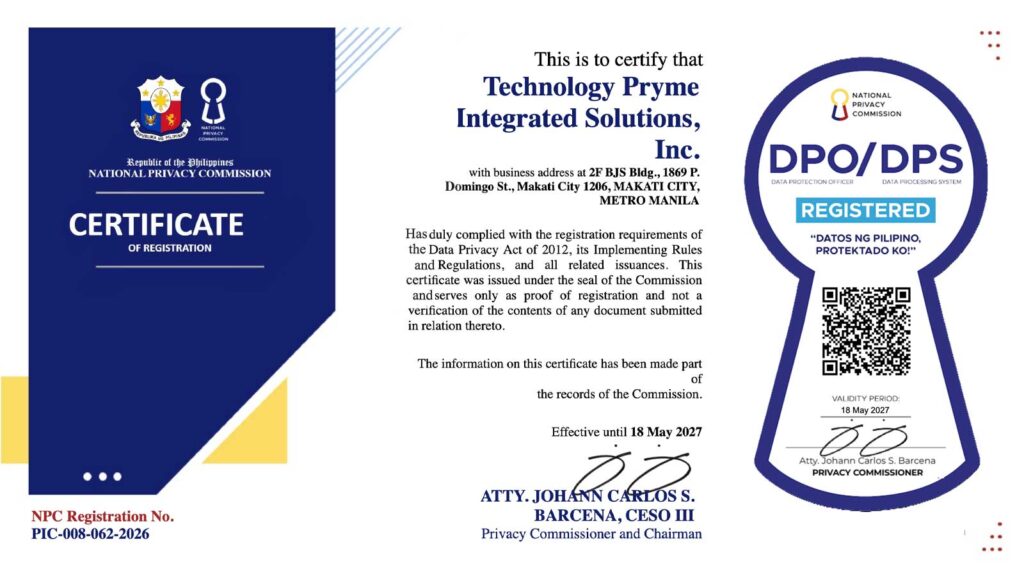 TechPryme has been certified by the National Privacy Commission privacy